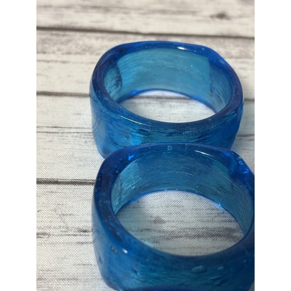 Ocean Blue Art Glass Napkin Rings Holders Set of 6 Dining Table Setting - Picture 4 of 6